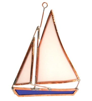 VINTAGE BAKE A CRAFT STAINED GLASS SUN CATCHER KIT ORNAMENT SAIL BOAT  😁😁😁😁