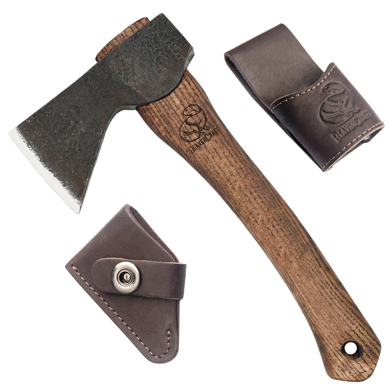 BeaverCraft Compact Wood Hatchet with Leather Sheath