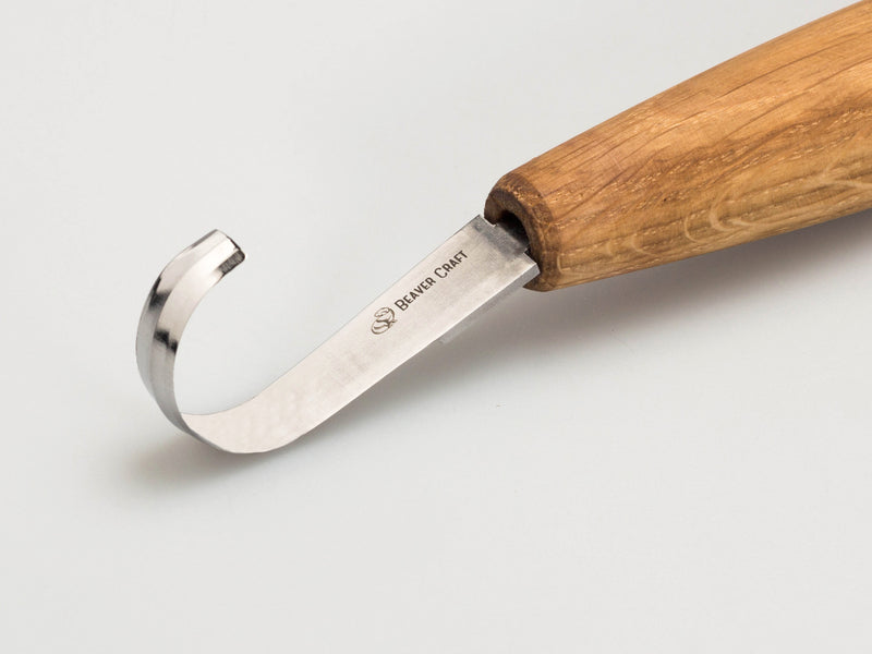 BeaverCraft Double Bevel Spoon Carving Hook Knife with Oak Handle